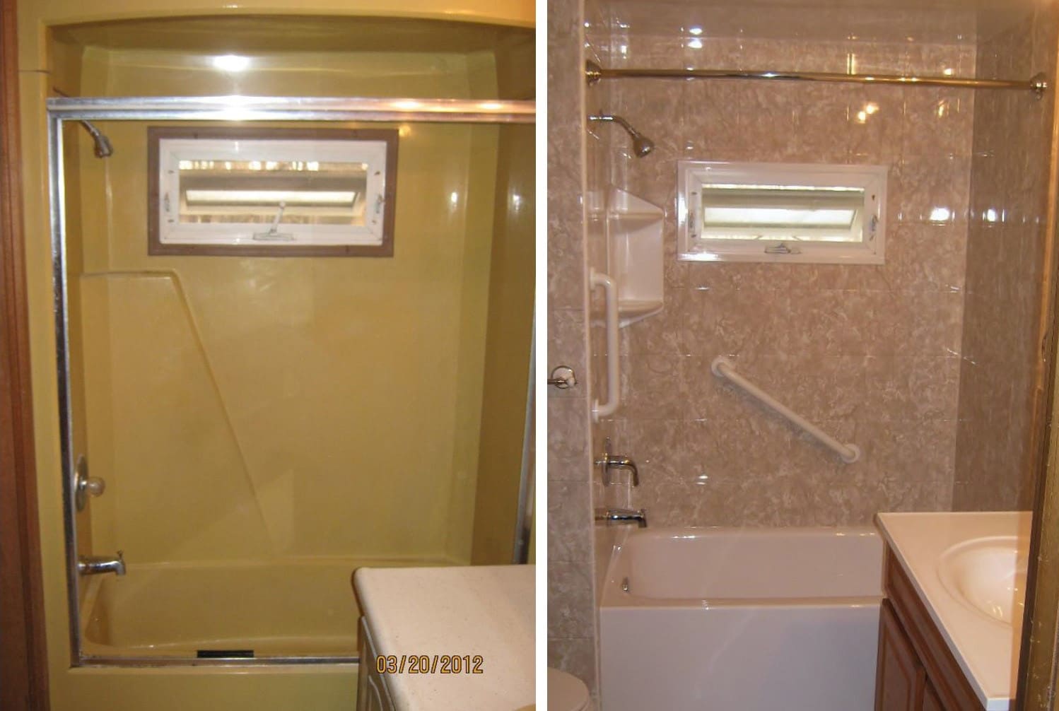 Completed bathtub and shower surround installed in a single day